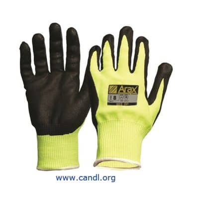 Arax® Gold, Nitrile Sand Dip On Hi-Vis Yellow Liner Gloves