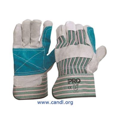 Green and Grey Striped Cotton and Leather Gloves