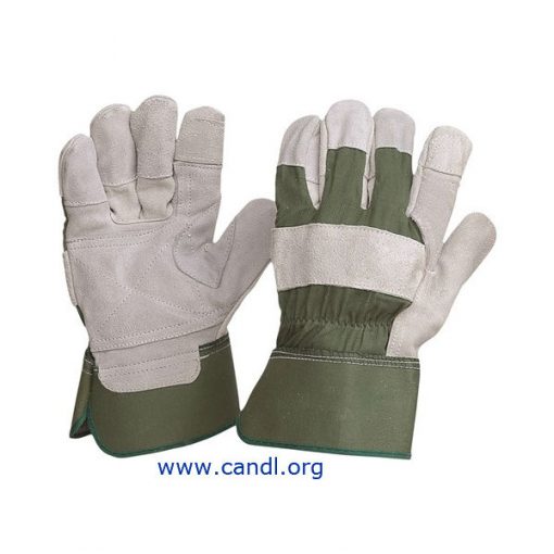 Green Cotton and Leather Gloves